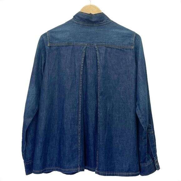 Soft Surroundings Peggy Distressed Denim Blue Blouse Shacket Topper Size Small - Picture 3 of 9